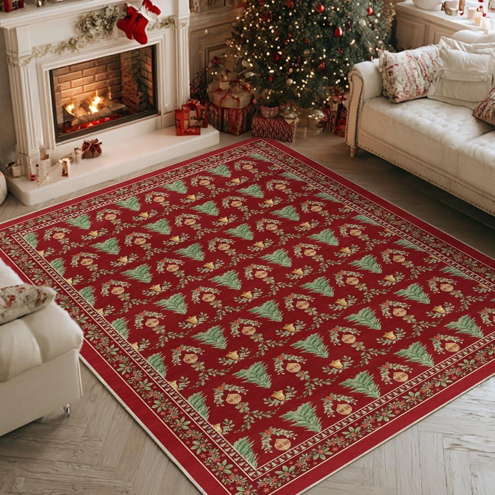 image:imageArtoid Mode Red Xmas Tree Mistletoe Christmas Area Rug Winter Home Decor LowProfile NonSlip Washable Large Rug for Living Room Bedroom Farmhouse Dining Room Kids Playroom 5x7 FeetRed