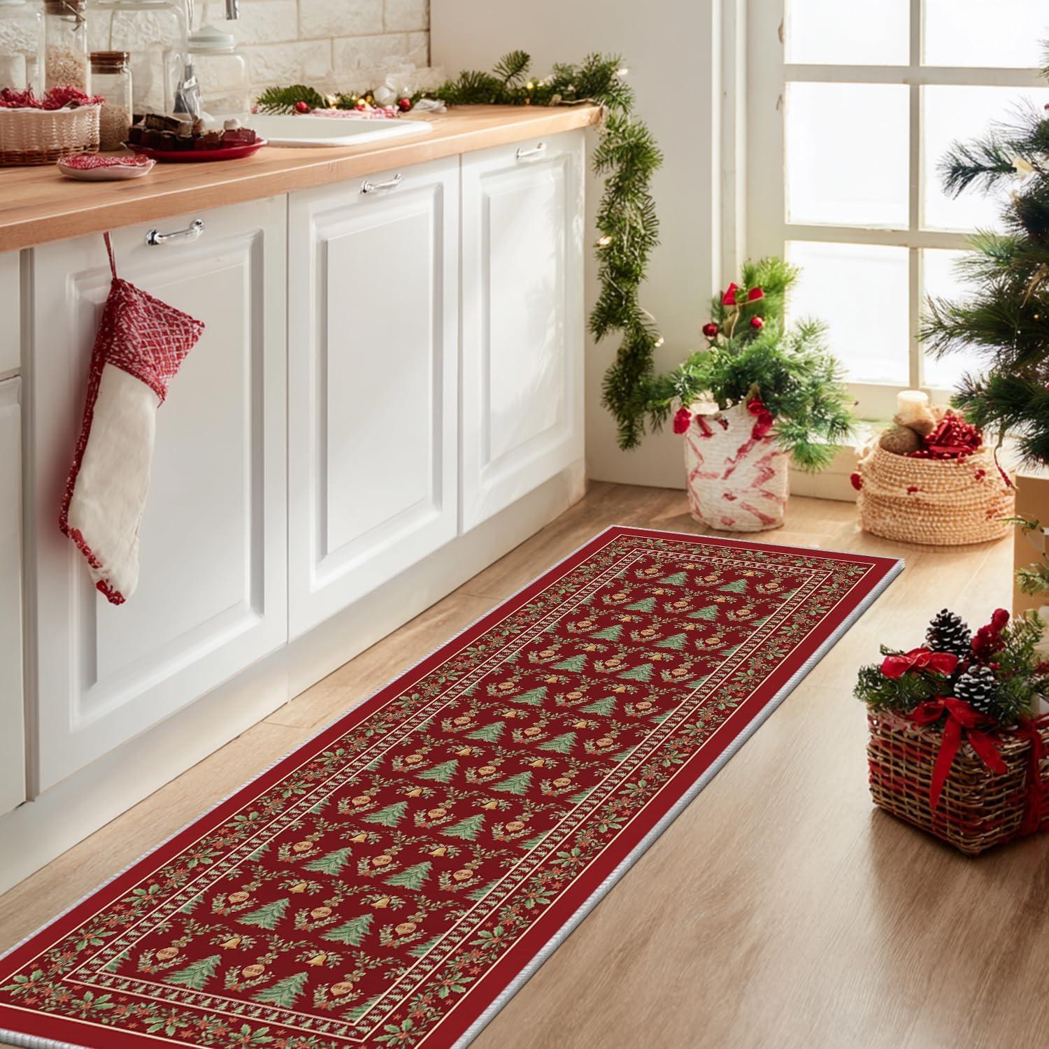 image:imageArtoid Mode Red Xmas Tree Mistletoe Christmas Area Rug Winter Home Decor LowProfile NonSlip Washable Large Rug for Living Room Bedroom Farmhouse Dining Room Kids Playroom 5x7 FeetRed