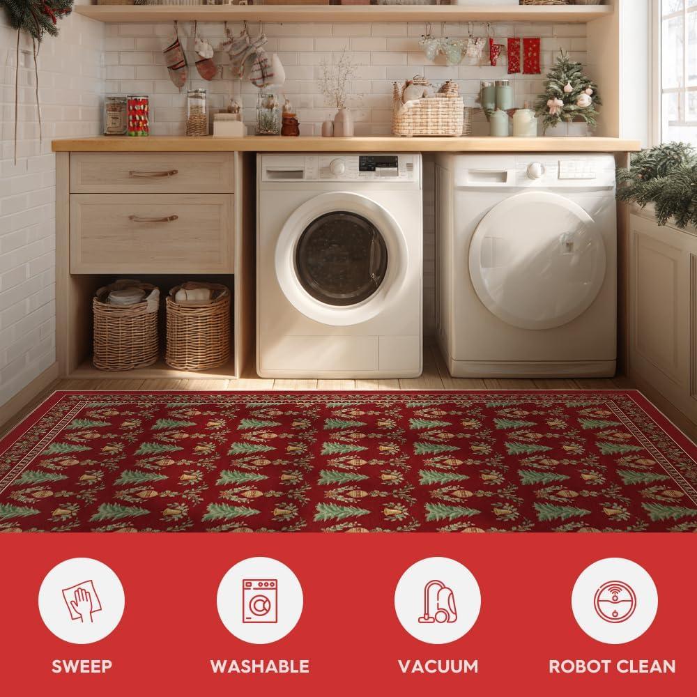 image:imageArtoid Mode Red Xmas Tree Mistletoe Christmas Area Rug Winter Home Decor LowProfile NonSlip Washable Large Rug for Living Room Bedroom Farmhouse Dining Room Kids Playroom 5x7 FeetRed