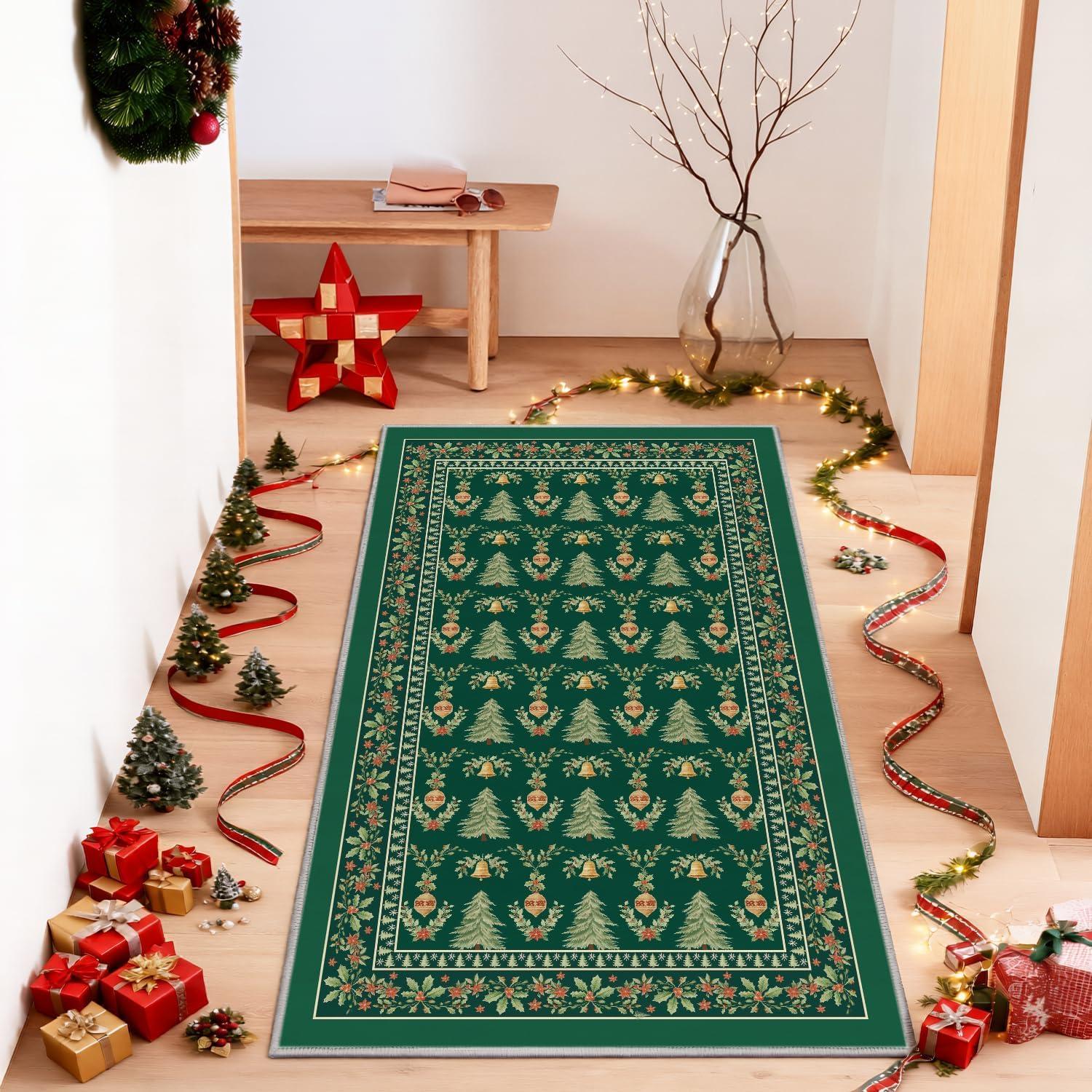 image:imageArtoid Mode Red Xmas Tree Mistletoe Christmas Area Rug Winter Home Decor LowProfile NonSlip Washable Large Rug for Living Room Bedroom Farmhouse Dining Room Kids Playroom 5x7 FeetGreen