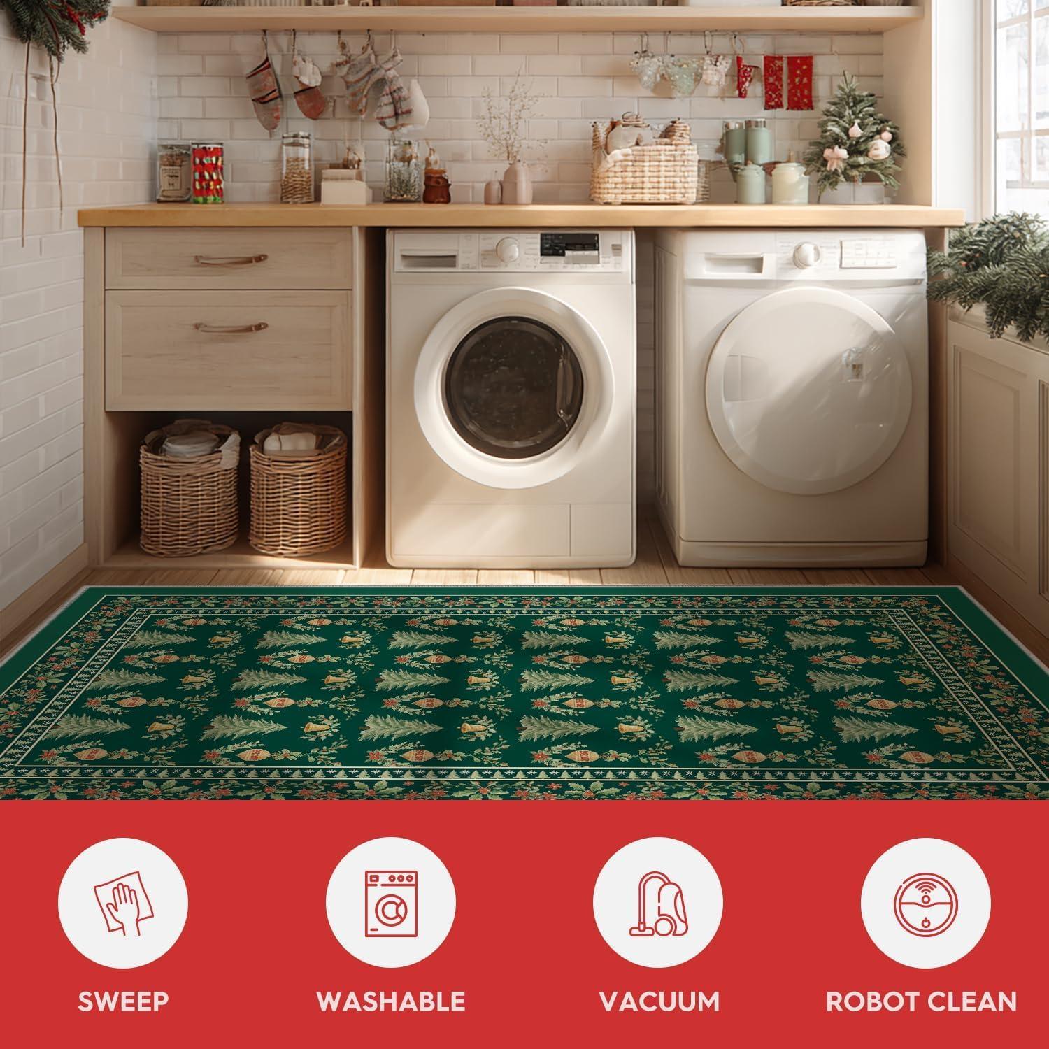 image:imageArtoid Mode Red Xmas Tree Mistletoe Christmas Area Rug Winter Home Decor LowProfile NonSlip Washable Large Rug for Living Room Bedroom Farmhouse Dining Room Kids Playroom 5x7 FeetGreen