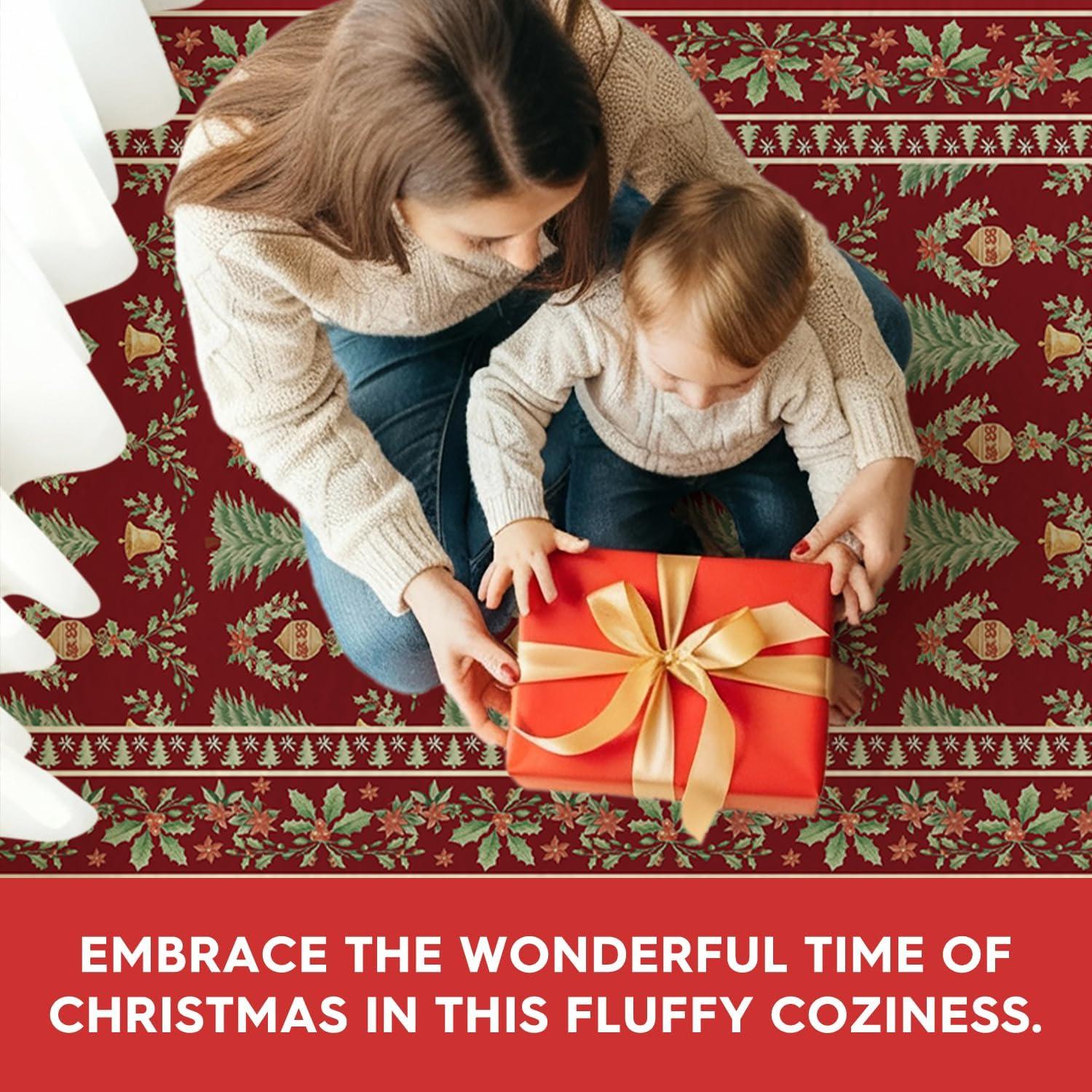 image:imageArtoid Mode Red Xmas Tree Mistletoe Christmas Area Rug Winter Home Decor LowProfile NonSlip Washable Large Rug for Living Room Bedroom Farmhouse Dining Room Kids Playroom 5x7 FeetRed