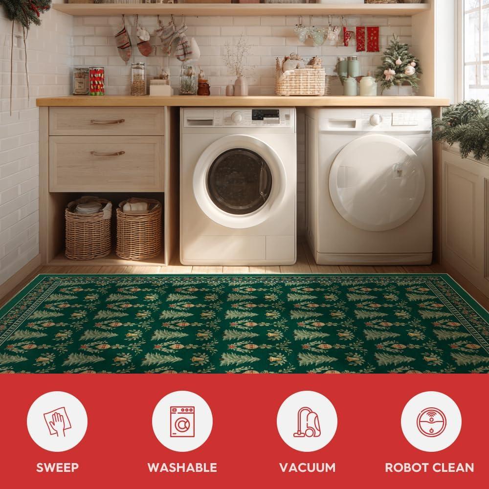 image:imageArtoid Mode Red Xmas Tree Mistletoe Christmas Area Rug Winter Home Decor LowProfile NonSlip Washable Large Rug for Living Room Bedroom Farmhouse Dining Room Kids Playroom 5x7 FeetGreen