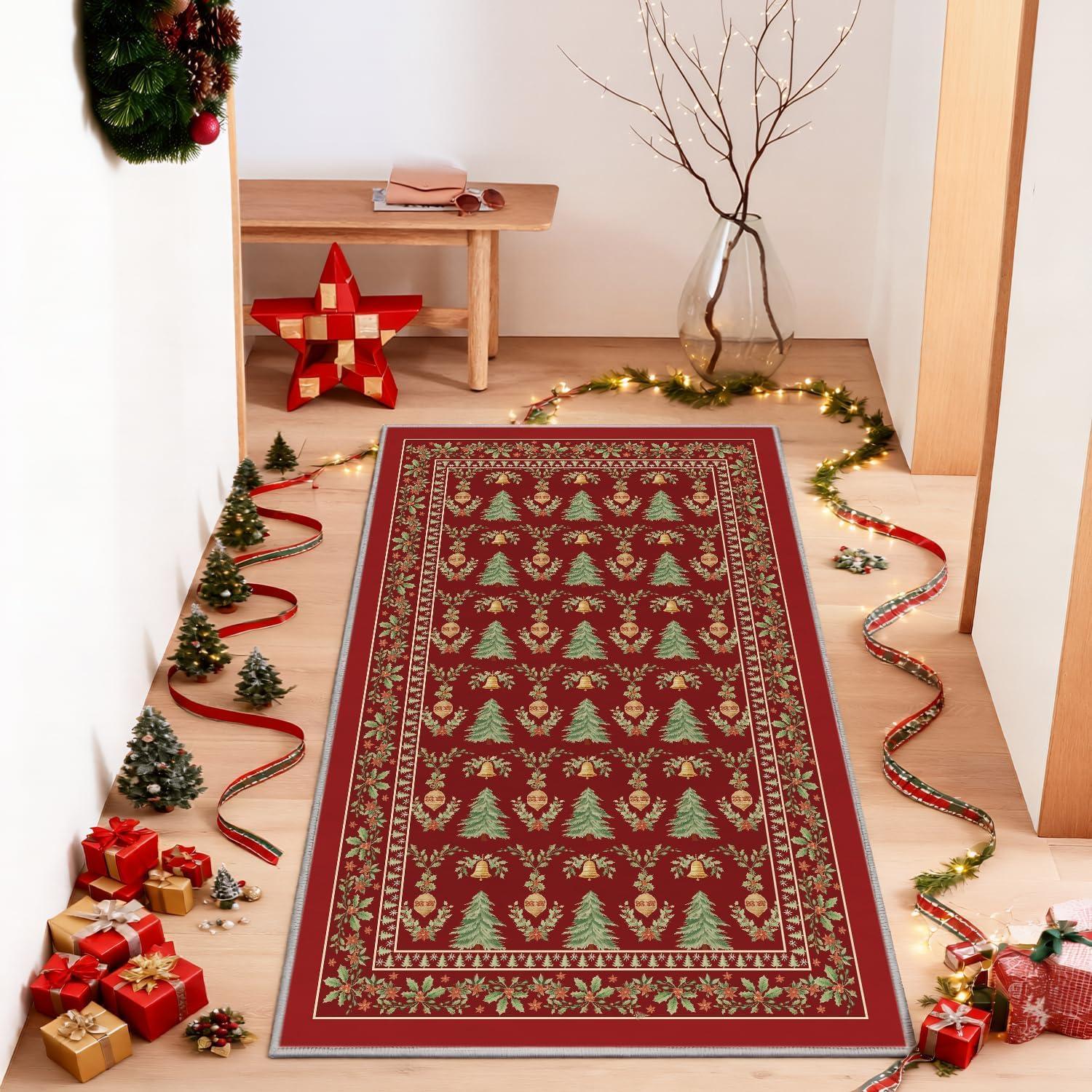 image:imageArtoid Mode Red Xmas Tree Mistletoe Christmas Area Rug Winter Home Decor LowProfile NonSlip Washable Large Rug for Living Room Bedroom Farmhouse Dining Room Kids Playroom 5x7 FeetRed