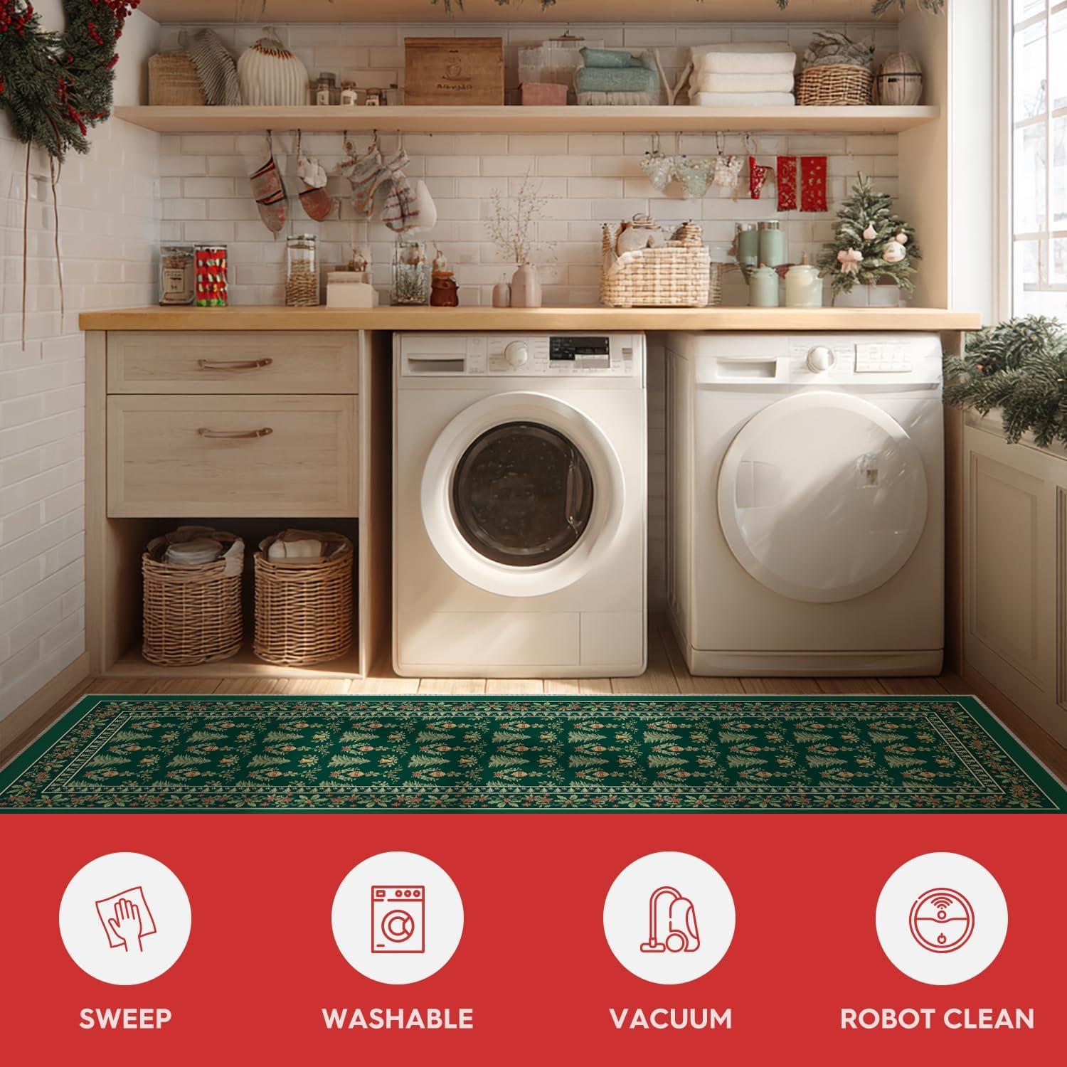 image:imageArtoid Mode Red Xmas Tree Mistletoe Christmas Area Rug Winter Home Decor LowProfile NonSlip Washable Large Rug for Living Room Bedroom Farmhouse Dining Room Kids Playroom 5x7 FeetGreen