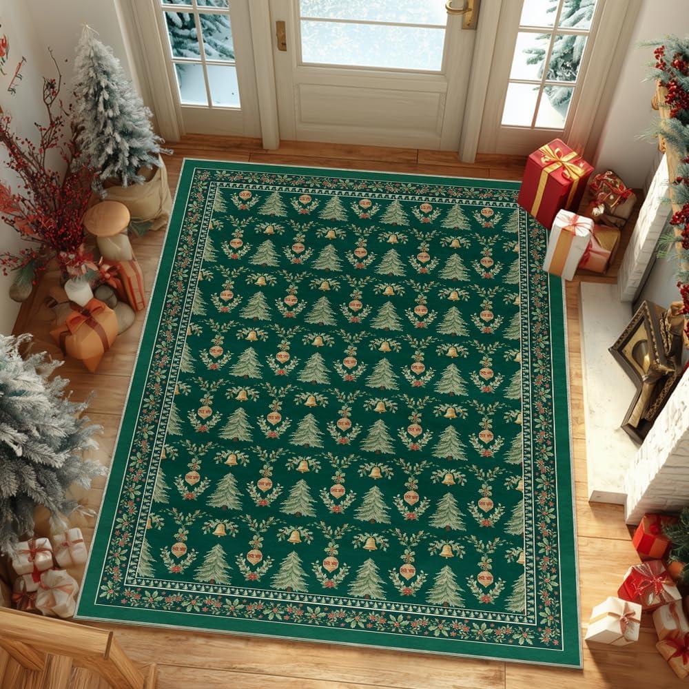 image:imageArtoid Mode Red Xmas Tree Mistletoe Christmas Area Rug Winter Home Decor LowProfile NonSlip Washable Large Rug for Living Room Bedroom Farmhouse Dining Room Kids Playroom 5x7 FeetGreen