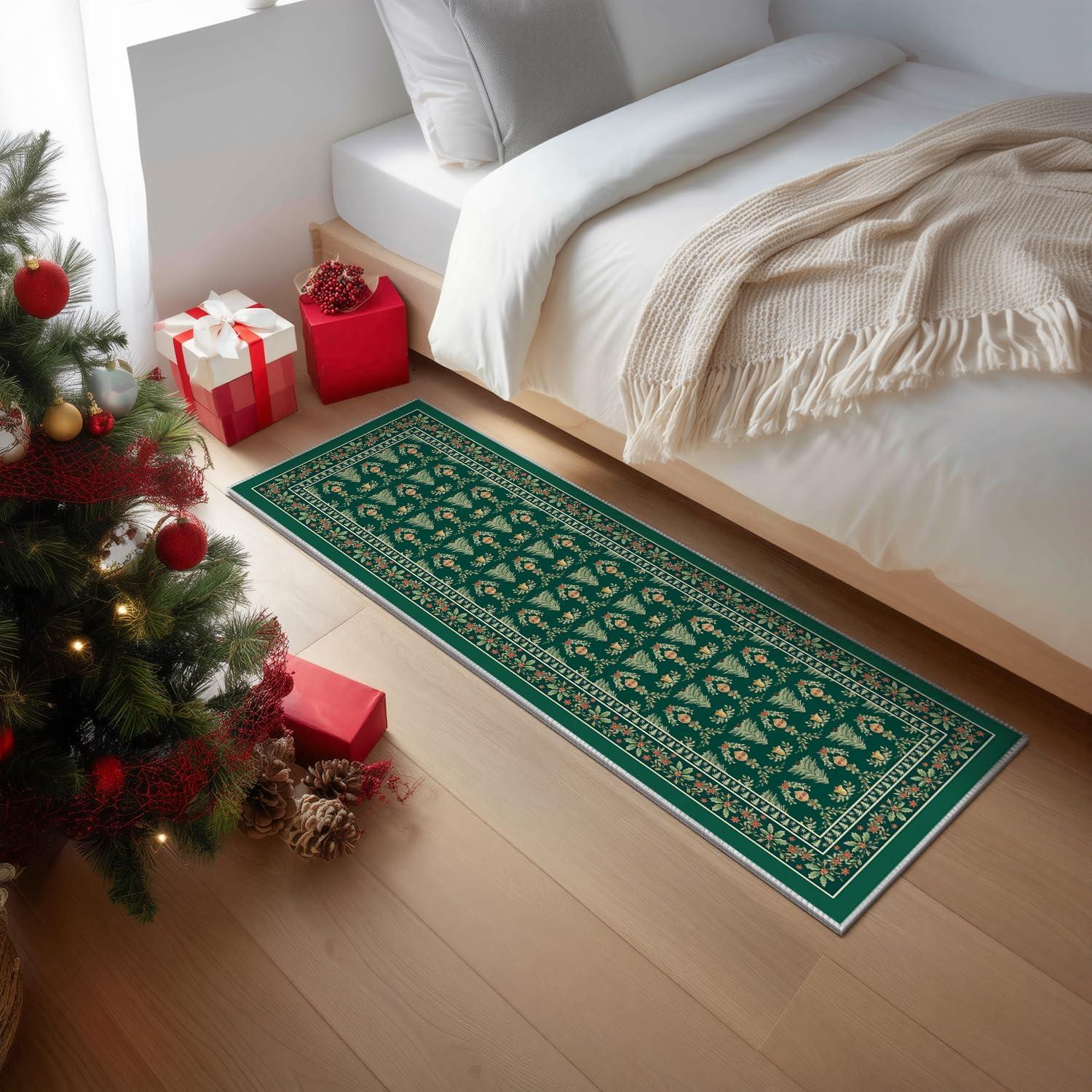 image:imageArtoid Mode Red Xmas Tree Mistletoe Christmas Area Rug Winter Home Decor LowProfile NonSlip Washable Large Rug for Living Room Bedroom Farmhouse Dining Room Kids Playroom 5x7 FeetGreen