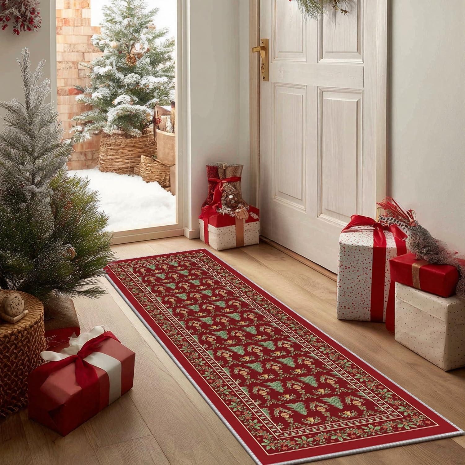 image:imageArtoid Mode Red Xmas Tree Mistletoe Christmas Area Rug Winter Home Decor LowProfile NonSlip Washable Large Rug for Living Room Bedroom Farmhouse Dining Room Kids Playroom 5x7 FeetRed