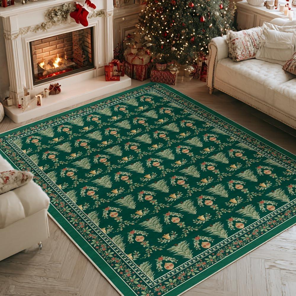image:imageArtoid Mode Red Xmas Tree Mistletoe Christmas Area Rug Winter Home Decor LowProfile NonSlip Washable Large Rug for Living Room Bedroom Farmhouse Dining Room Kids Playroom 5x7 FeetGreen