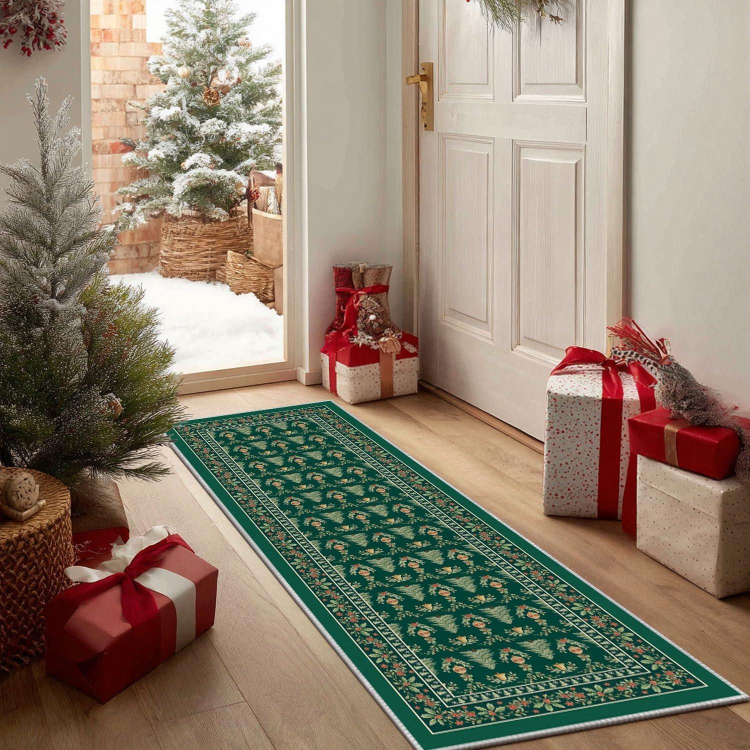 image:imageArtoid Mode Red Xmas Tree Mistletoe Christmas Area Rug Winter Home Decor LowProfile NonSlip Washable Large Rug for Living Room Bedroom Farmhouse Dining Room Kids Playroom 5x7 FeetGreen