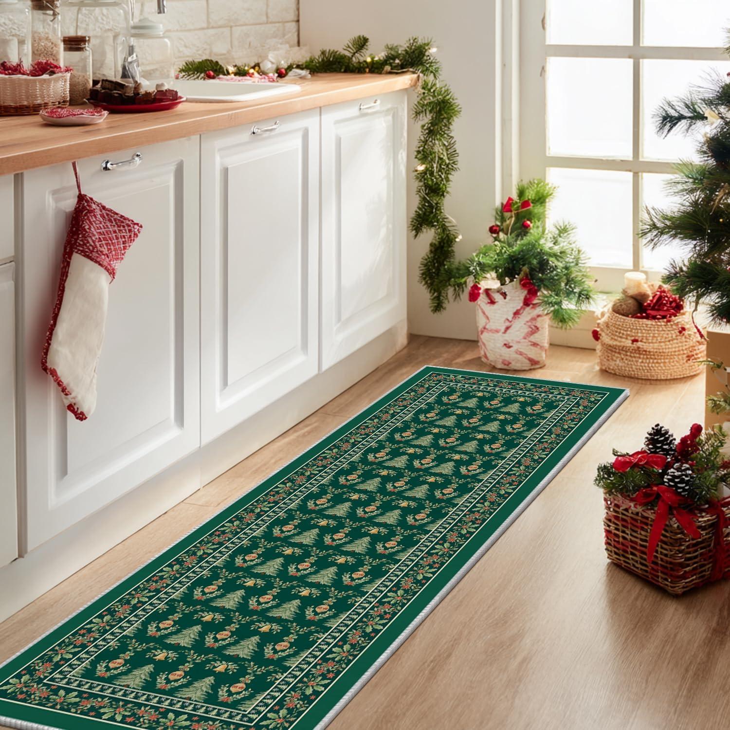 image:imageArtoid Mode Red Xmas Tree Mistletoe Christmas Area Rug Winter Home Decor LowProfile NonSlip Washable Large Rug for Living Room Bedroom Farmhouse Dining Room Kids Playroom 5x7 FeetGreen