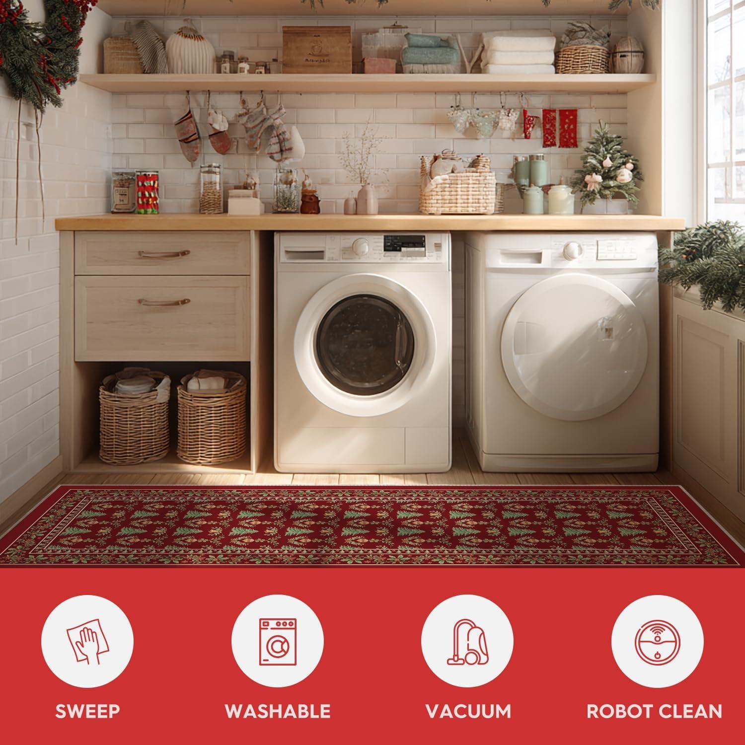 image:imageArtoid Mode Red Xmas Tree Mistletoe Christmas Area Rug Winter Home Decor LowProfile NonSlip Washable Large Rug for Living Room Bedroom Farmhouse Dining Room Kids Playroom 5x7 FeetRed