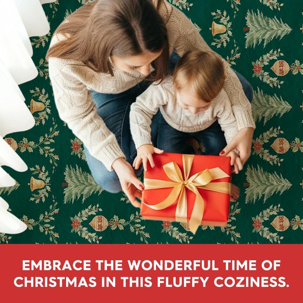 image:imageArtoid Mode Red Xmas Tree Mistletoe Christmas Area Rug Winter Home Decor LowProfile NonSlip Washable Large Rug for Living Room Bedroom Farmhouse Dining Room Kids Playroom 5x7 FeetGreen