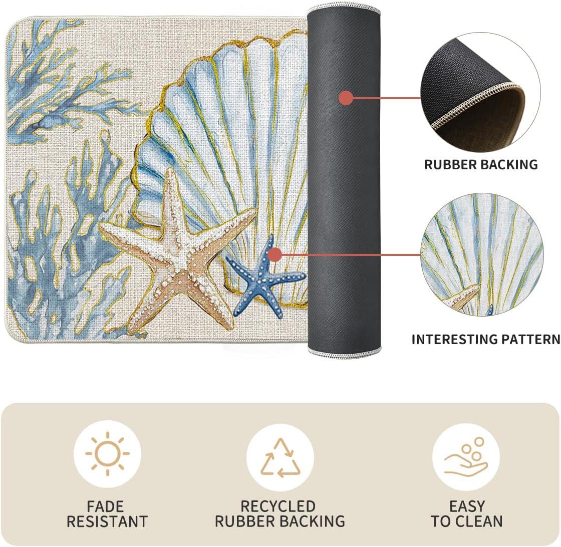 image:imageArtoid Mode Sea Shell Starfish Coral Whelks Summer Kitchen Mats Set of 2 Ocean Seasonal Sports Home Decor LowProfile Kitchen Rugs for Floor 17x29 and 17x47 Inch