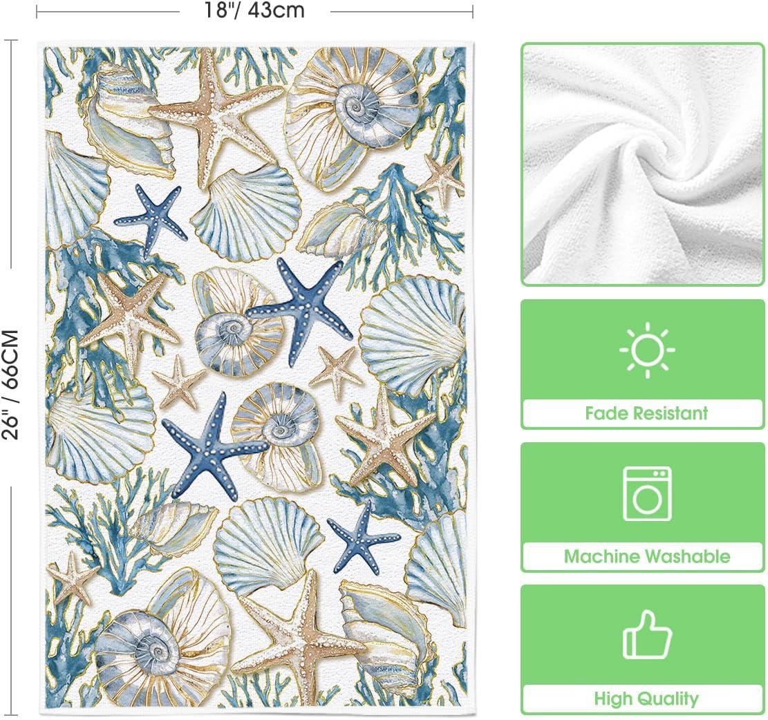 image:imageArtoid Mode Seashell Coral Starfish Summer Kitchen Towels Dish Towels 18x26 Inch Farmhouse Summer Seasonal Decoration Hand Towels Set of 2