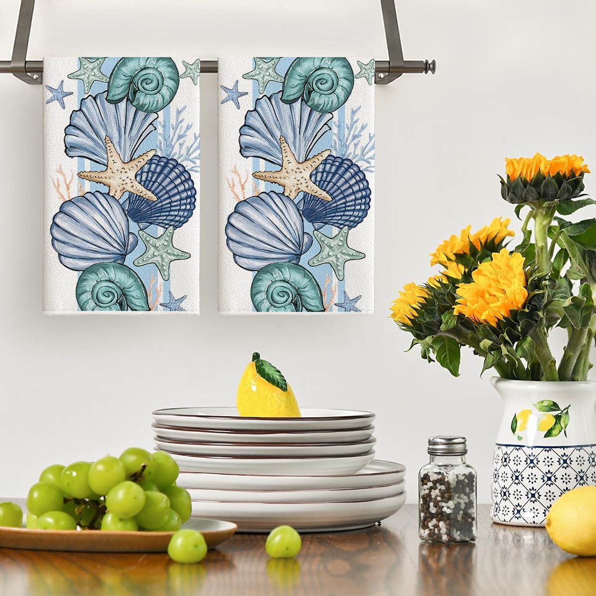 image:imageArtoid Mode Seashell Snail Starfish Summer Kitchen Towels Dish Towels 18x26 Inch Farmhouse Summer Seasonal Decoration Hand Towels Set of 2