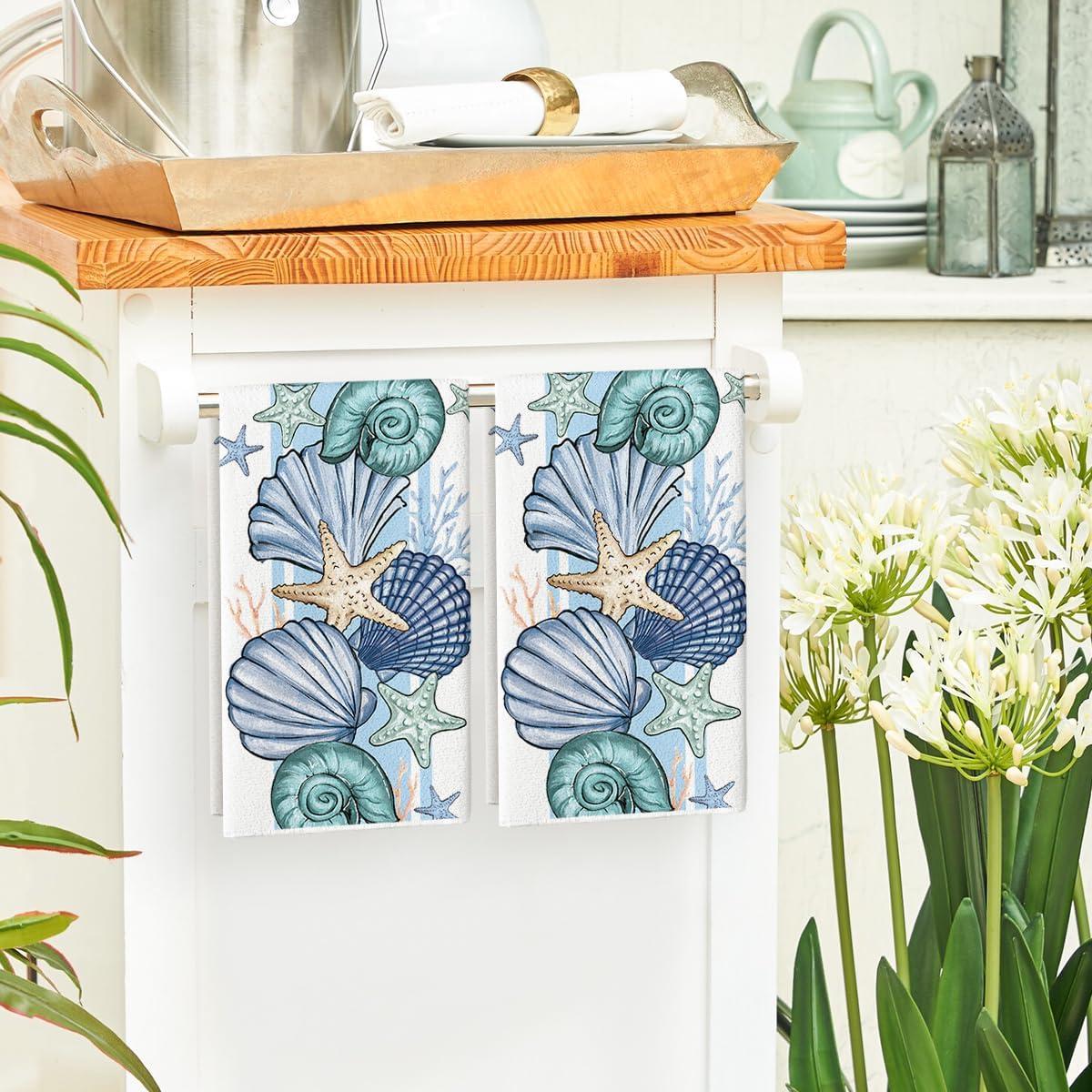 image:imageArtoid Mode Seashell Snail Starfish Summer Kitchen Towels Dish Towels 18x26 Inch Farmhouse Summer Seasonal Decoration Hand Towels Set of 2