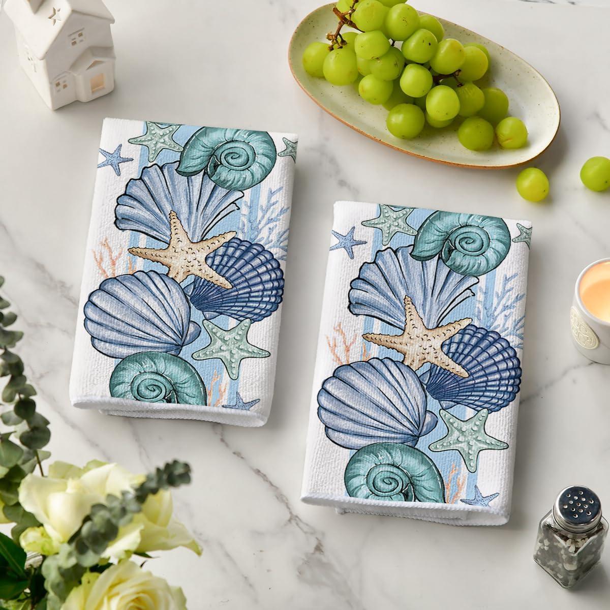 image:imageArtoid Mode Seashell Snail Starfish Summer Kitchen Towels Dish Towels 18x26 Inch Farmhouse Summer Seasonal Decoration Hand Towels Set of 2