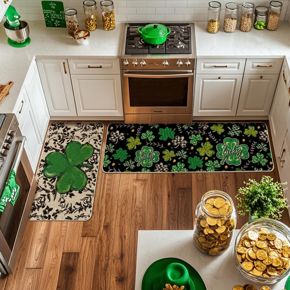 image:imageArtoid Mode Shamrock Leaves Lucky Polka Dot St Patricks Day Kitchen Mats Set of 2 Home Decor LowProfile Kitchen Rugs for Floor 17x29 and 17x47 Inch