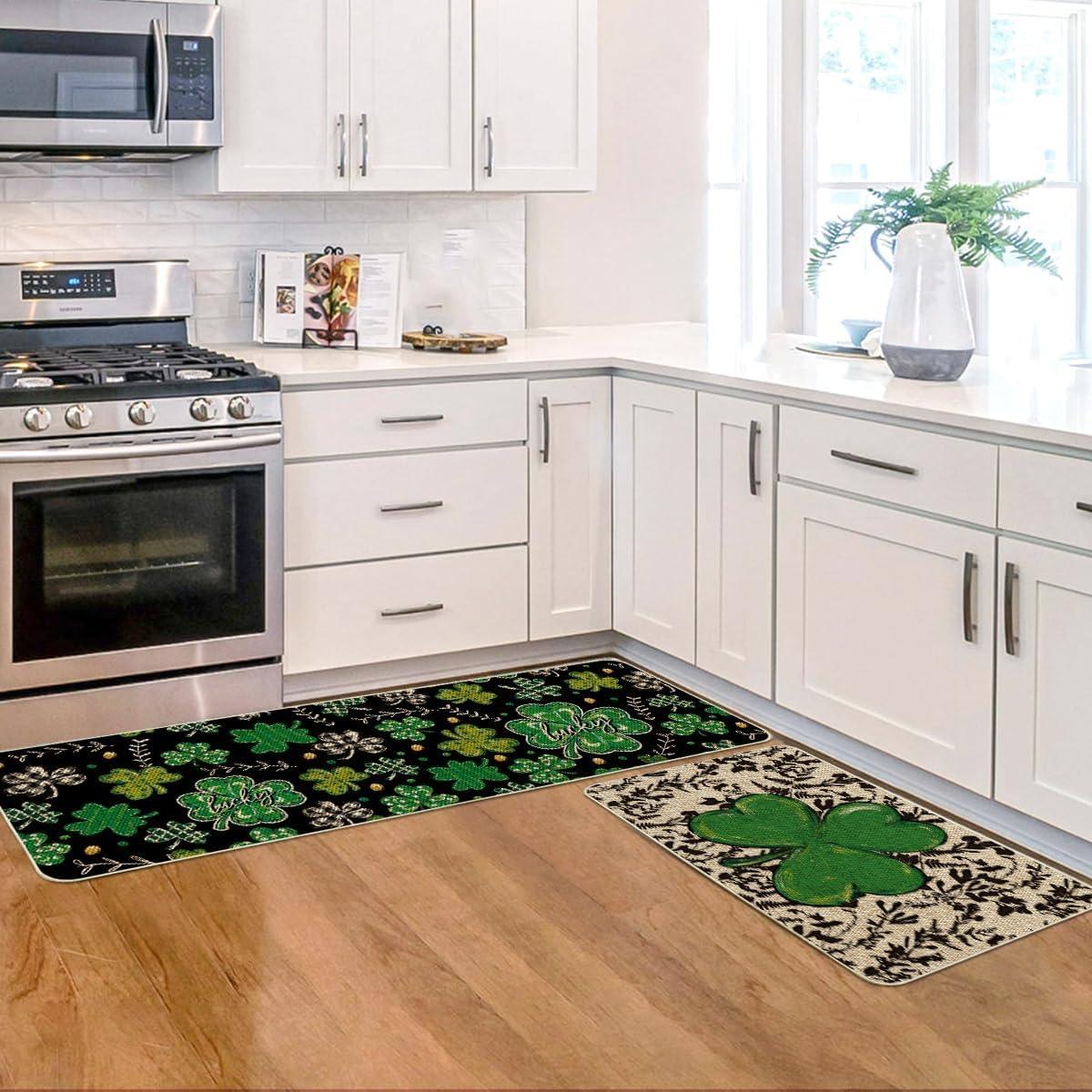 image:imageArtoid Mode Shamrock Leaves Lucky Polka Dot St Patricks Day Kitchen Mats Set of 2 Home Decor LowProfile Kitchen Rugs for Floor 17x29 and 17x47 Inch