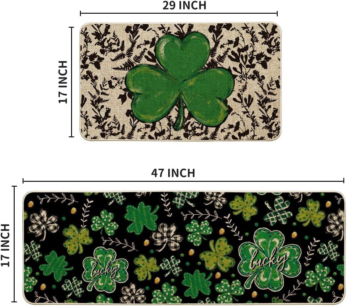 image:imageArtoid Mode Shamrock Leaves Lucky Polka Dot St Patricks Day Kitchen Mats Set of 2 Home Decor LowProfile Kitchen Rugs for Floor 17x29 and 17x47 Inch