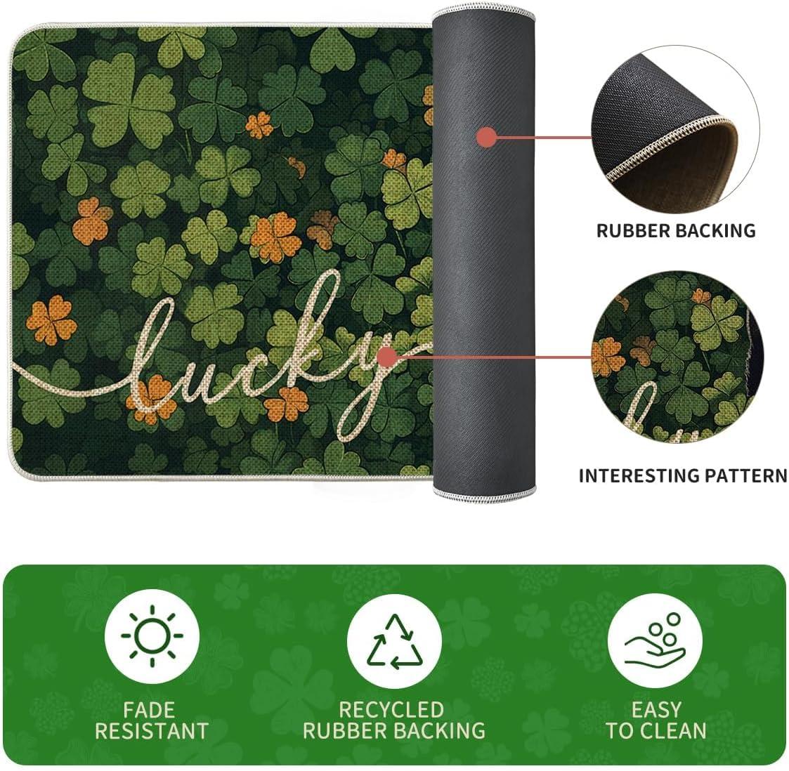 image:imageArtoid Mode Shamrock Lucky Black Cat St Patricks Day Kitchen Mats Set of 2 Home Decor LowProfile Kitchen Rugs for Floor 17x29 and 17x47 Inch