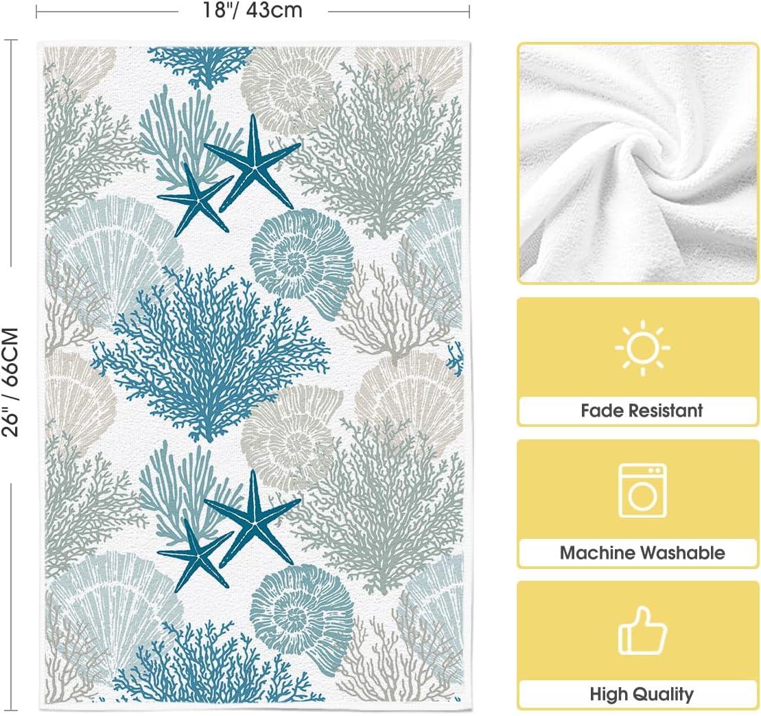 image:imageArtoid Mode Stripe Coral Starfish Seahorses Whelks Summer Kitchen Towels Dish Towels 18x26 Inch Farmhouse Decoration Hand Towels Set of 4
