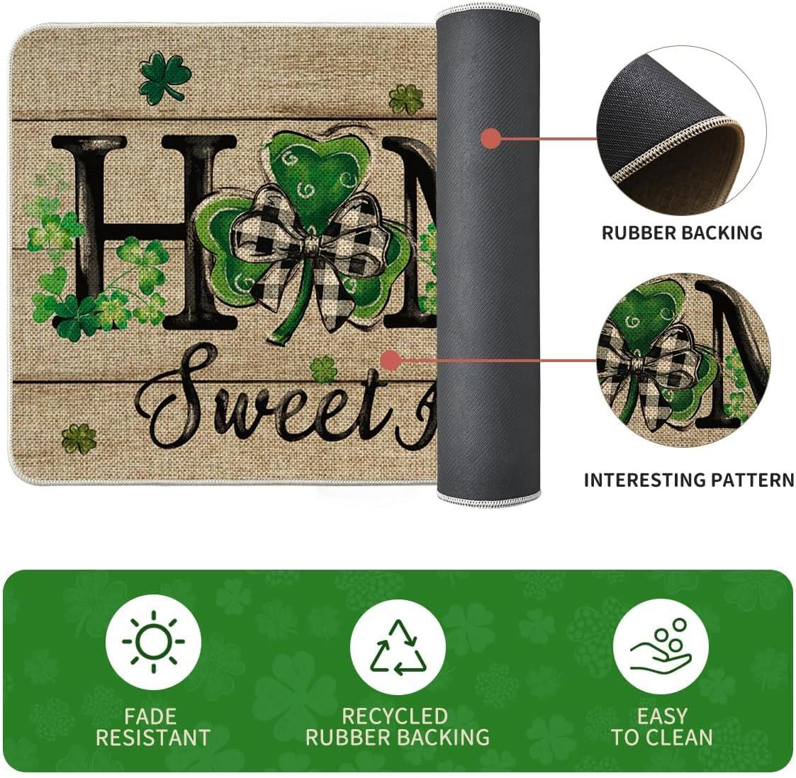 image:imageArtoid Mode Wood Shamrock Sweet Home St Patricks Day Kitchen Mats Set of 2 Home Decor LowProfile Kitchen Rugs for Floor 17x29 and 17x47 Inch