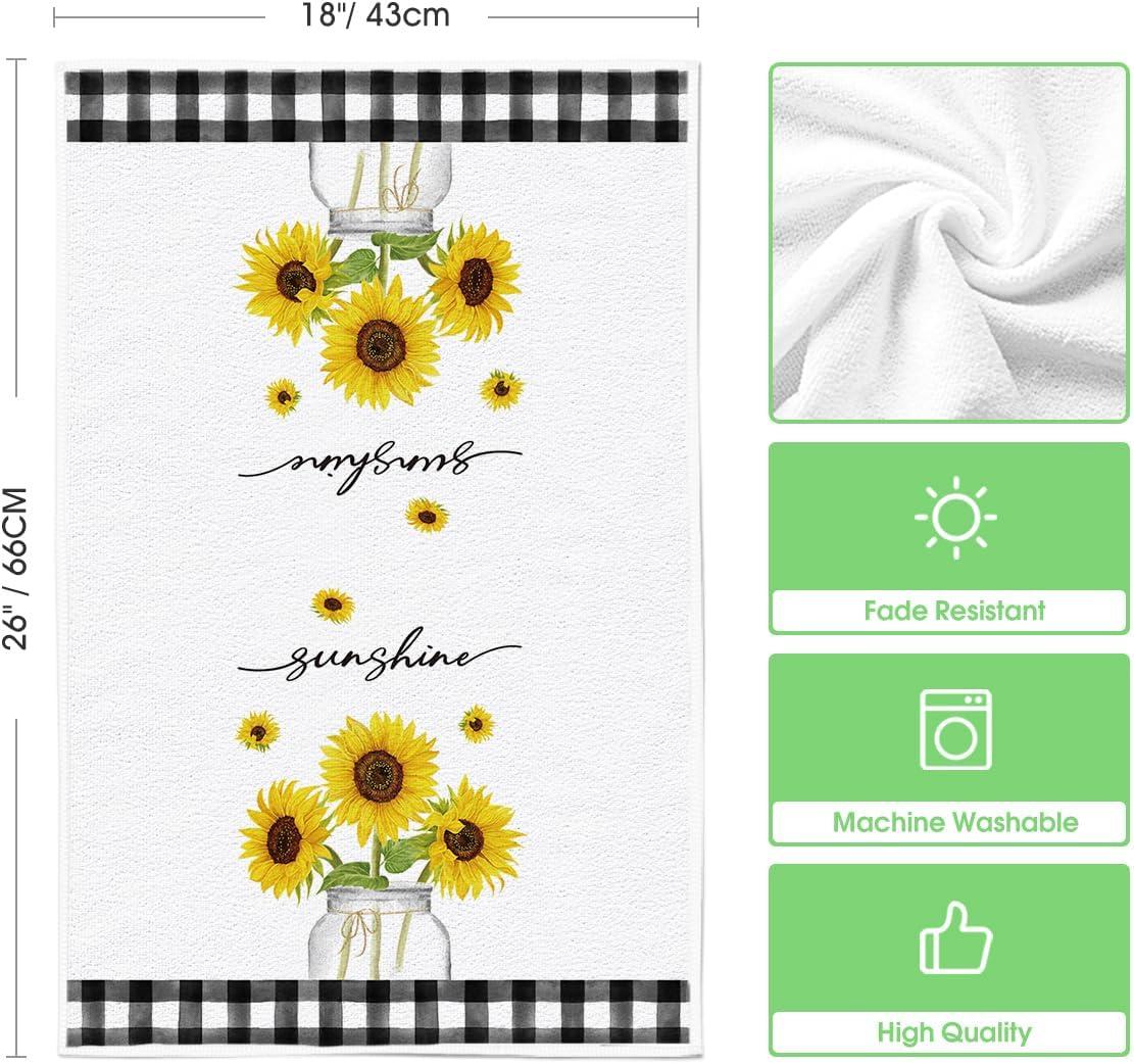 image:imageArtoid Mode Yellow Buffalo Plaid Sunflowers Sunshine Summer Kitchen Towels Dish Towels 18x26 Inch Farmhouse Summer Decoration Hand Towels Set of 2BlackWhite