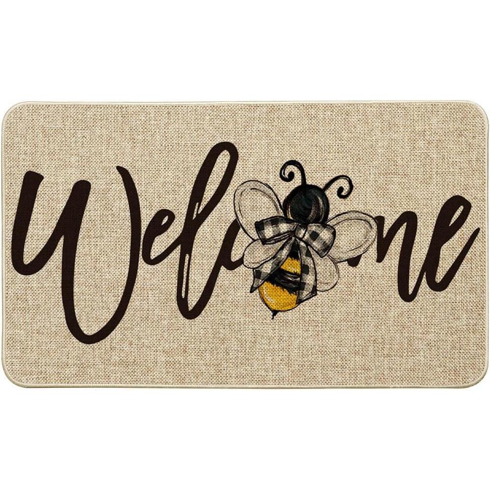 image:imageArtoid Mode Black Bee Welcome Summer Home Decor LowProfile Switch Rug Door Mat for Indoor Outdoor 17x29 InchBeige