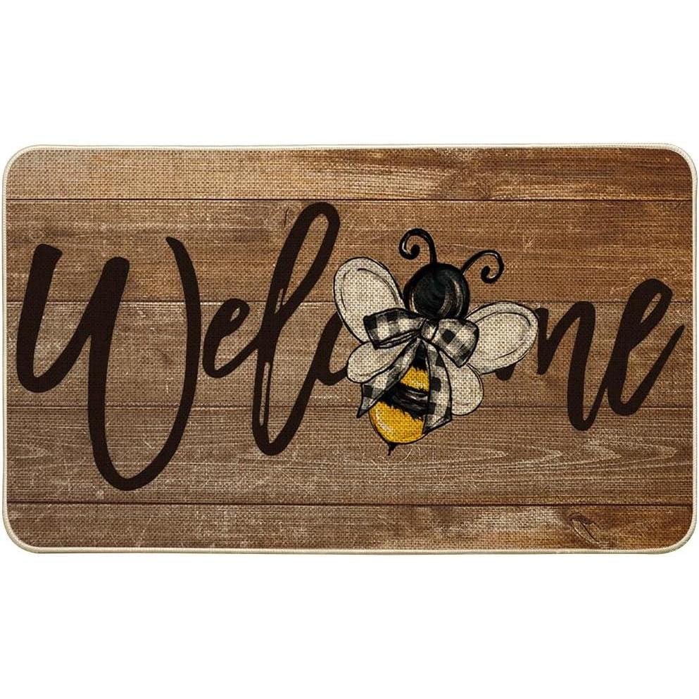 image:imageArtoid Mode Black Bee Welcome Summer Home Decor LowProfile Switch Rug Door Mat for Indoor Outdoor 17x29 InchBrown