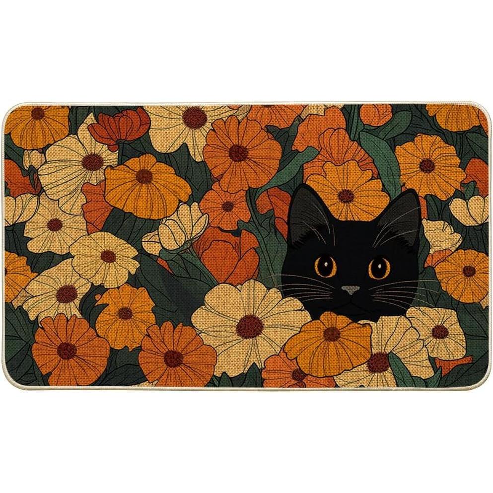 image:imageArtoid Mode Black Cat Flowers Spring Doormat Home Summer Decor LowProfile Switch Rug Door Mat Floor Mat for Indoor Outdoor 17x29 Inch