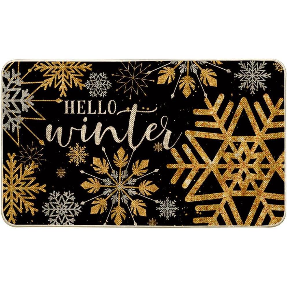 image:imageArtoid Mode Black Hello Winter Snowflake Christmas Doormat Seasonal Xmas Home Decor LowProfile Switch Rug Door Mat Floor Mat for Indoor Outdoor 17x29 Inch