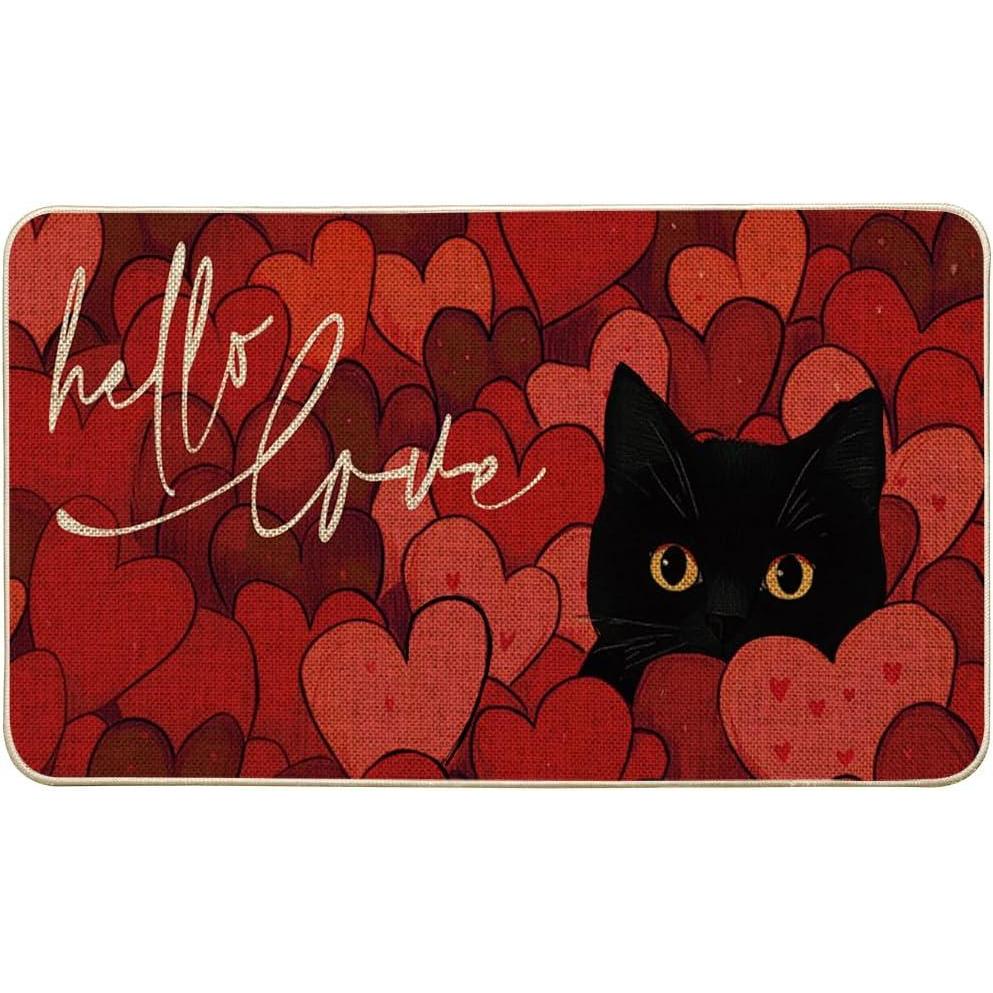 image:imageArtoid Mode Cat Hello Love Heart Valentines Doormat Home Decor LowProfile Switch Rug Door Mat for Indoor Outdoor 17x29 Inch