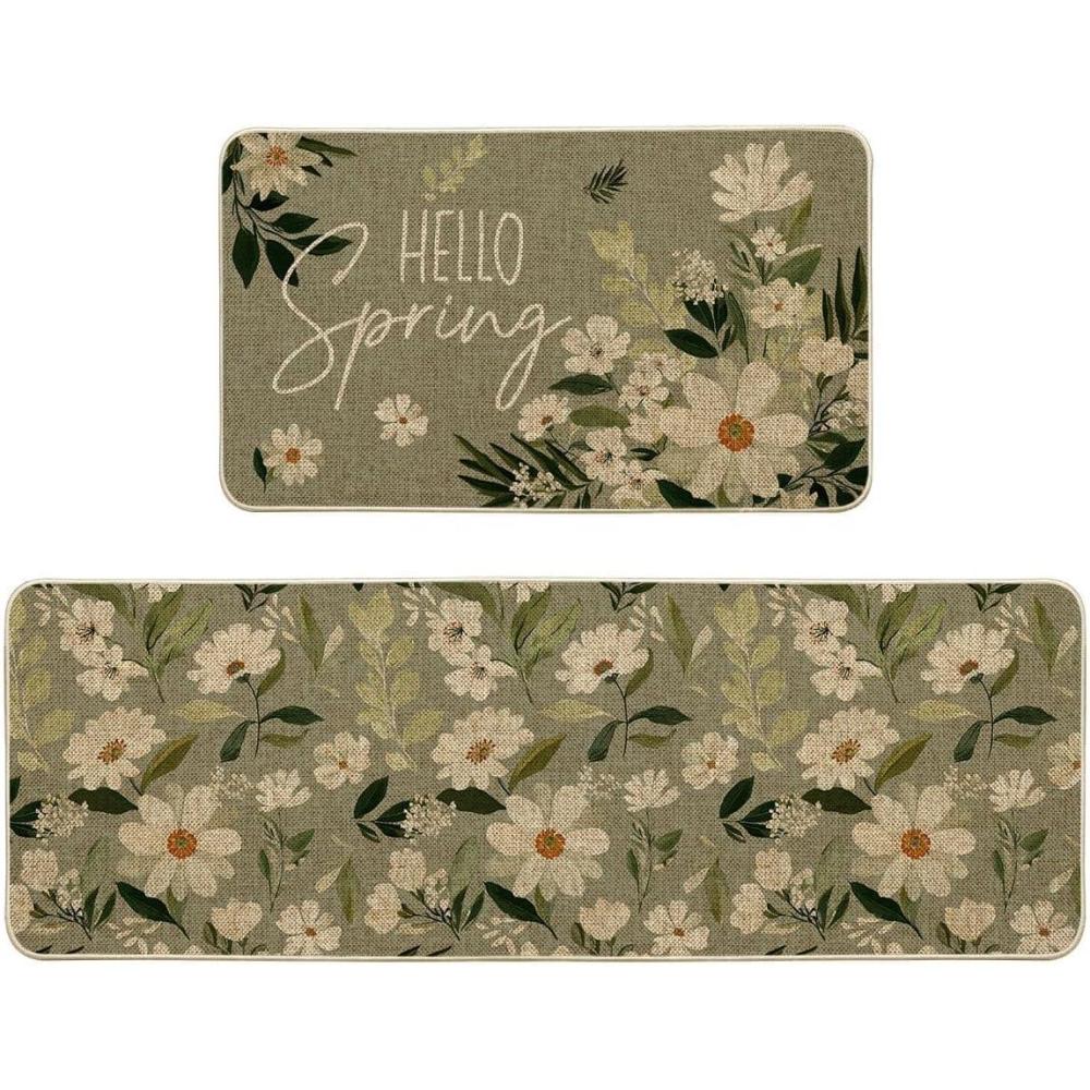 image:imageArtoid Mode Daisy Flowers Hello KM035 Spring Kitchen Mats Set of 2 Home Decor LowProfile Kitchen Rugs for Floor 17x29 and 17x47 Inch
