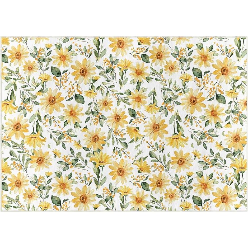 image:imageArtoid Mode Daisy Sunflower Leaves Spring Area Rug Summer Home Decor LowProfile Washable Area Rugs for Entryway Bedroom Living Room Laundry Room Indoor 5x7 FeetYellow