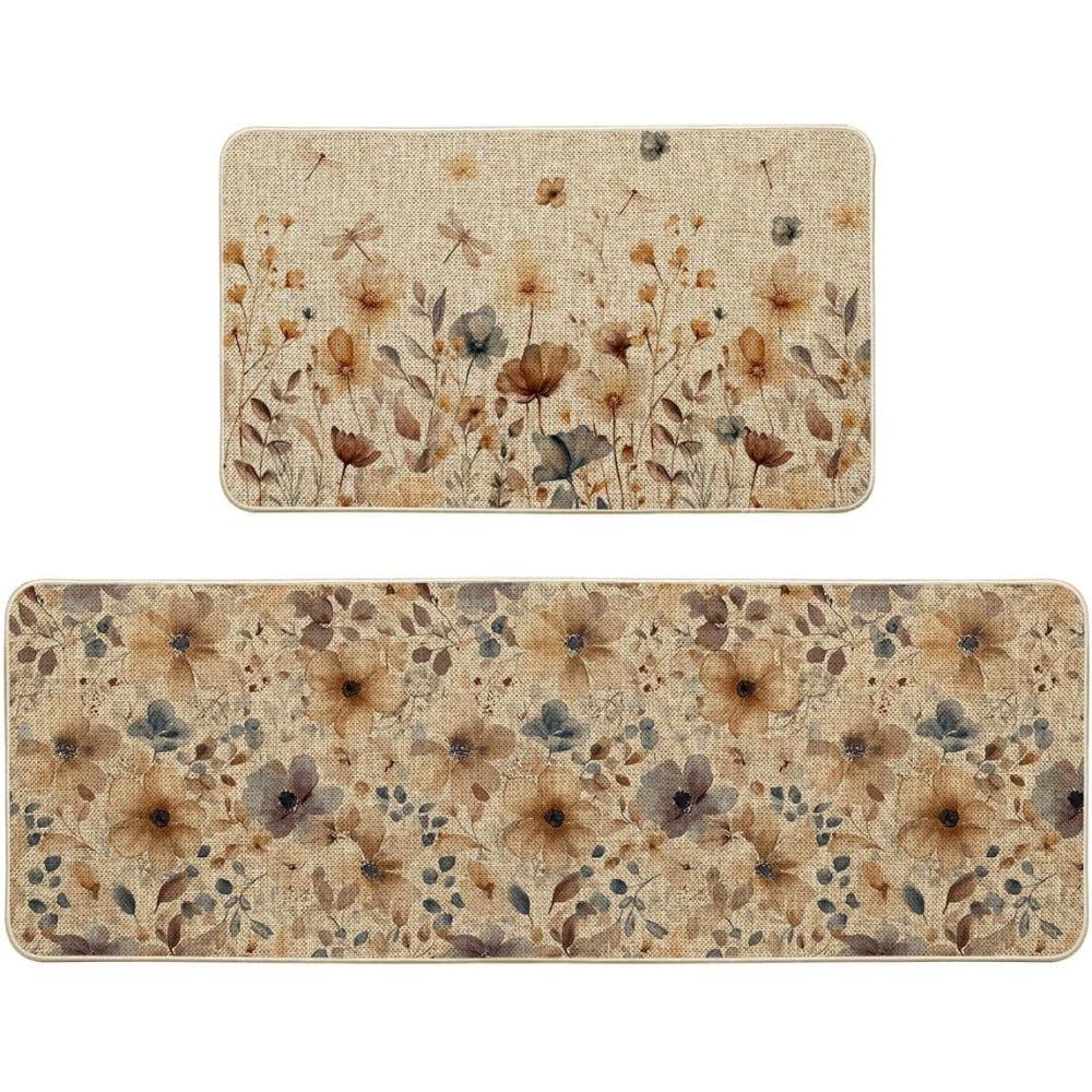 image:imageArtoid Mode Floral Flowers Spring Kitchen Mats Set of 2 Home Decor LowProfile Kitchen Rugs for Floor 17x29 and 17x47 Inch