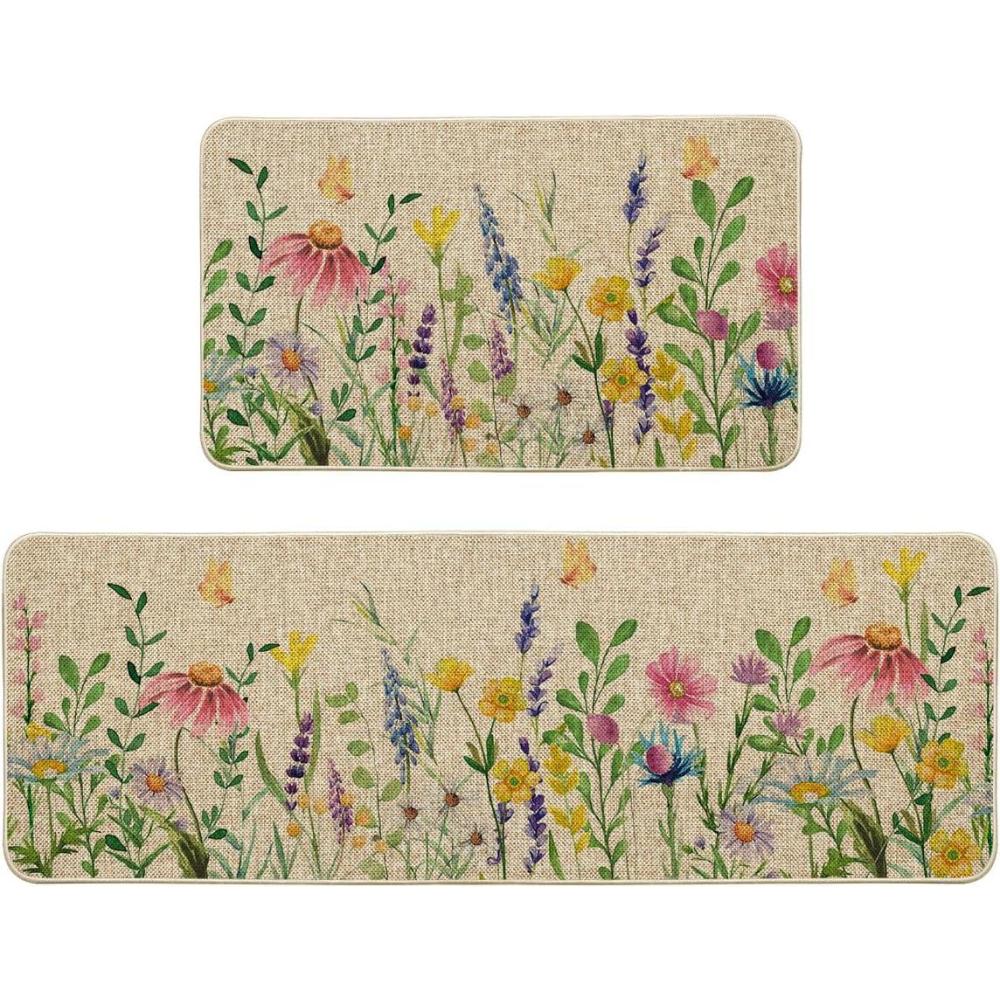 image:imageArtoid Mode Flowers Lavender Daisy Spring Kitchen Mats Set of 2 Summer Home Decor LowProfile Kitchen Rugs for Floor 17x29 and 17x47 Inch