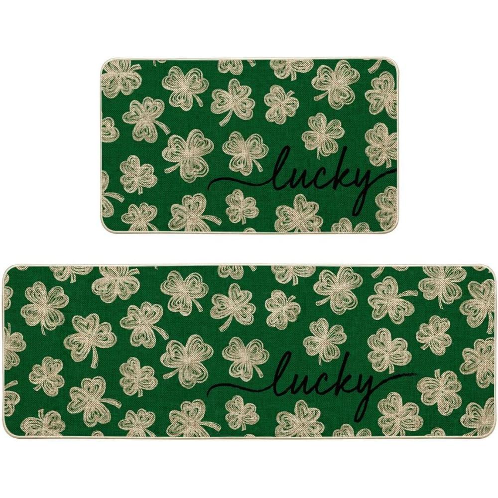 image:imageArtoid Mode Green Lucky Shamrocks Clover St Patricks Day Kitchen Mats Set of 2 Home Decor LowProfile Kitchen Rugs for Floor 17x29 and 17x47 InchGreen