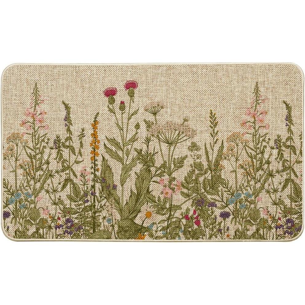 image:imageArtoid Mode Green Wildflower Spring Floral Summer Home Decor LowProfile Switch Rug Door Mat for Indoor Outdoor 17x29 InchBeige