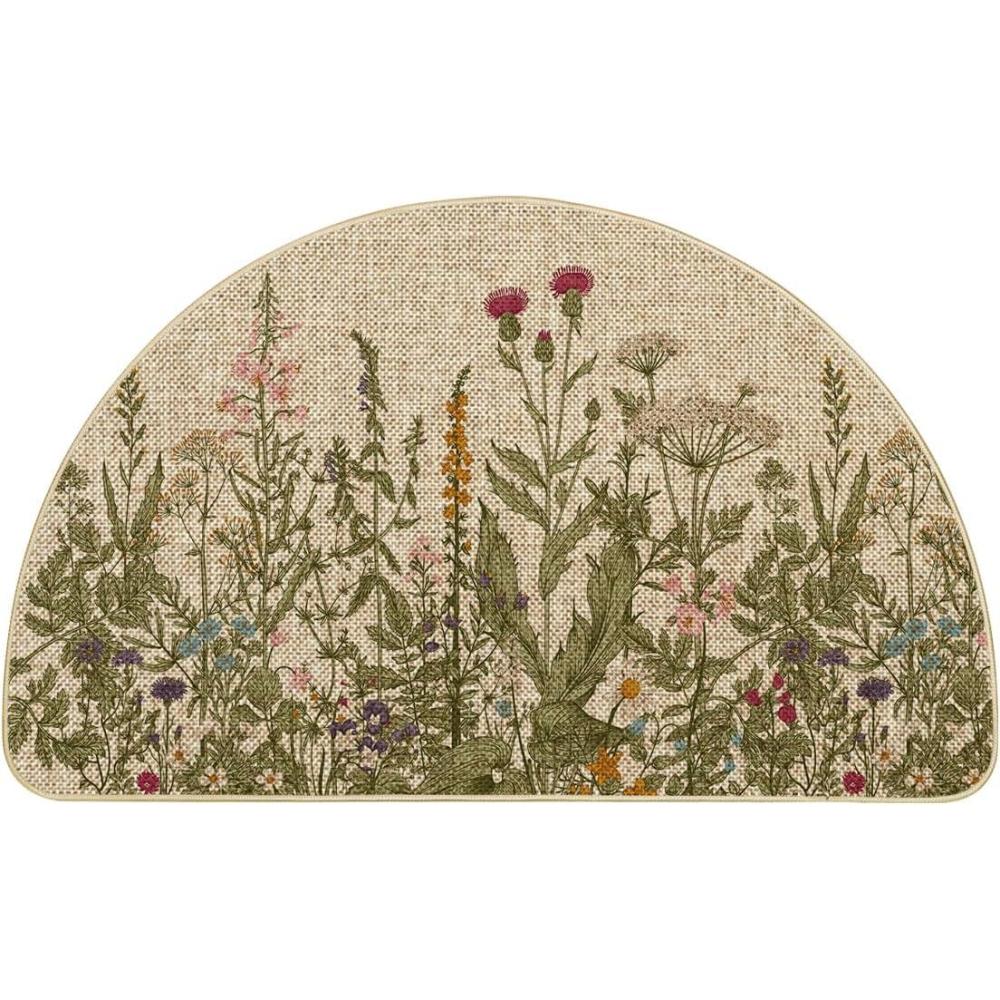 image:imageArtoid Mode Green Wildflower Spring Floral Summer Home Decor LowProfile Switch Rug Door Mat for Indoor Outdoor 17x29 InchBeigeGreen