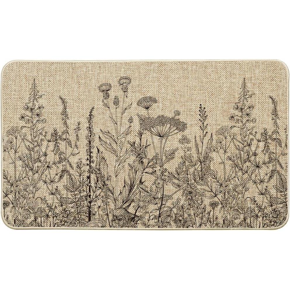 image:imageArtoid Mode Green Wildflower Spring Floral Summer Home Decor LowProfile Switch Rug Door Mat for Indoor Outdoor 17x29 InchBlack
