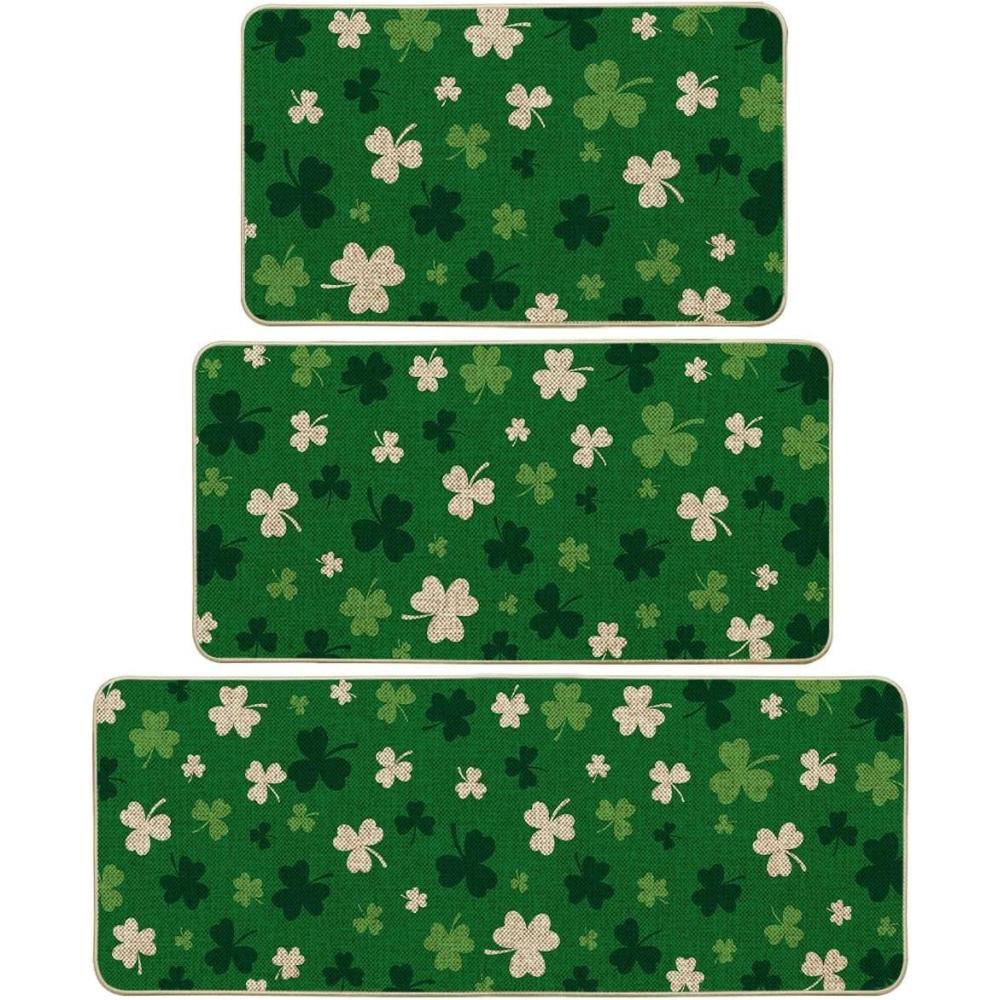 image:imageArtoid Mode Green Wood Shamrock St Patricks Day Kitchen Mats Set of 2 Home Decor LowProfile Kitchen Rugs for Floor 17x29 and 17x47 InchGreen