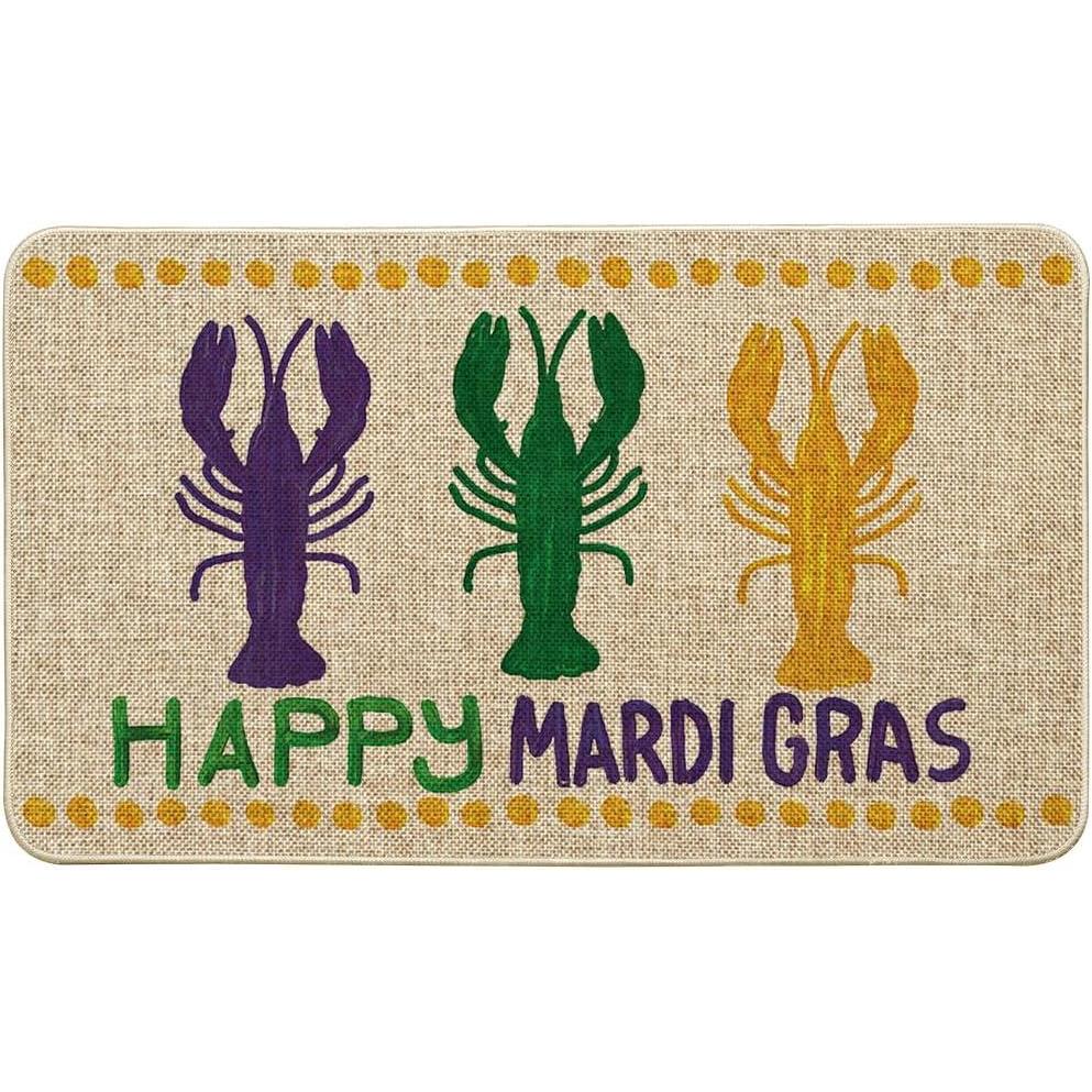 image:imageArtoid Mode Happy Mardi Gras Lobster Welcome Decorative Doormat Seasonal LowProfile Rug Switch Mat for Indoor Outdoor 17x29 InchBeige