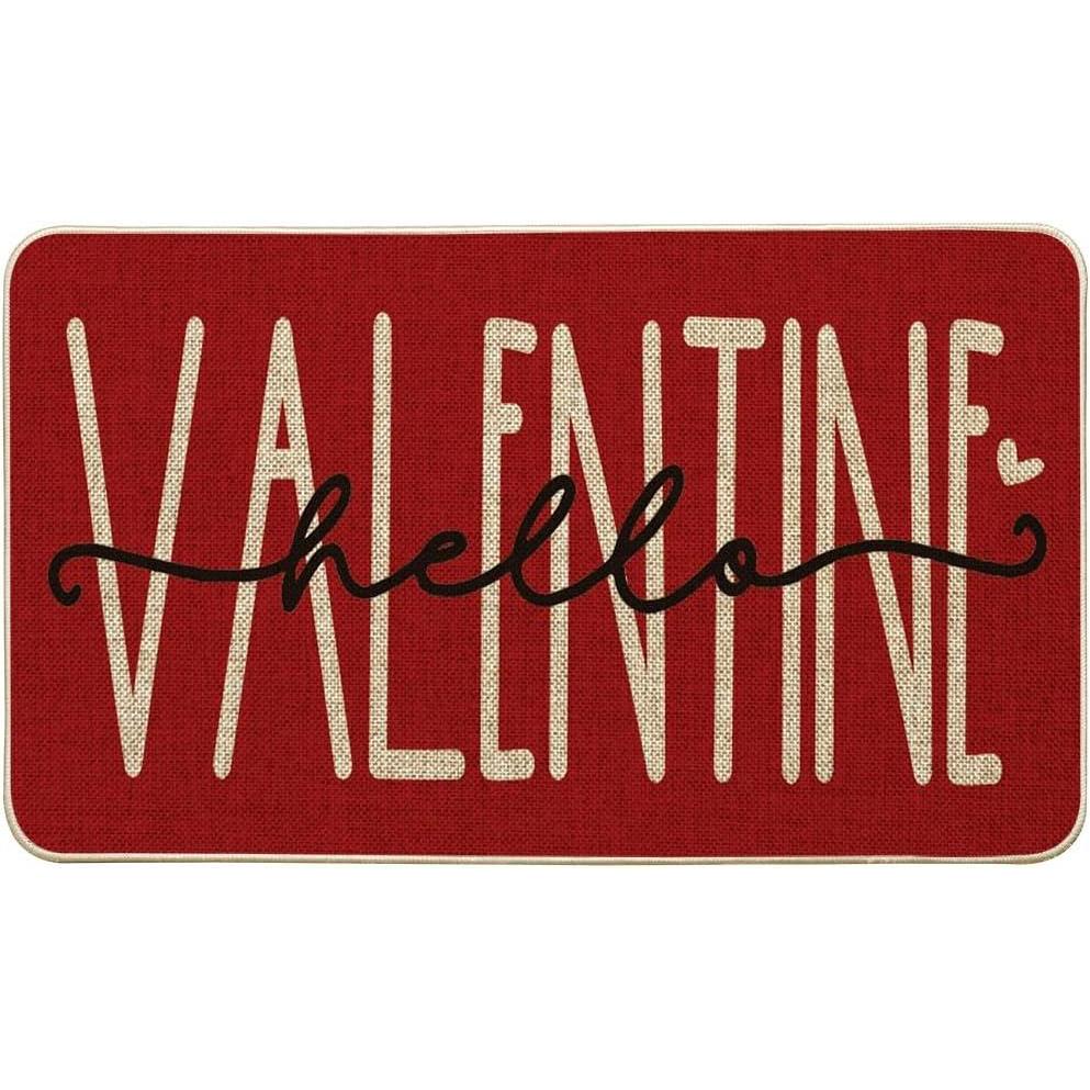 image:imageArtoid Mode Hello Valentine Pink Valentines Doormat Anniversary Wedding Home Decor LowProfile Rug Switch Mat for Indoor Outdoor 17x29 InchRed