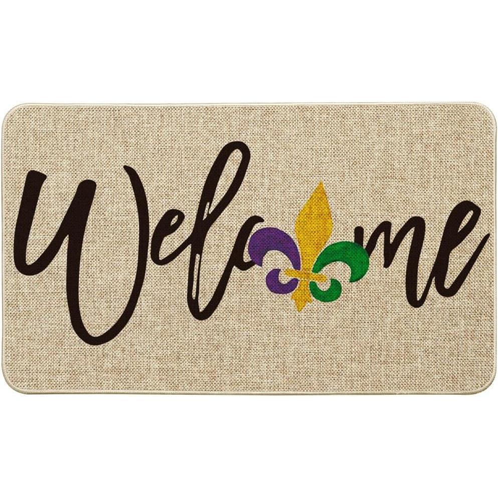 image:imageArtoid Mode Irises Welcome Mardi Gras Doormat Carnival Seasonal LowProfile Rug Switch Mat for Indoor Outdoor 17x29 Inch