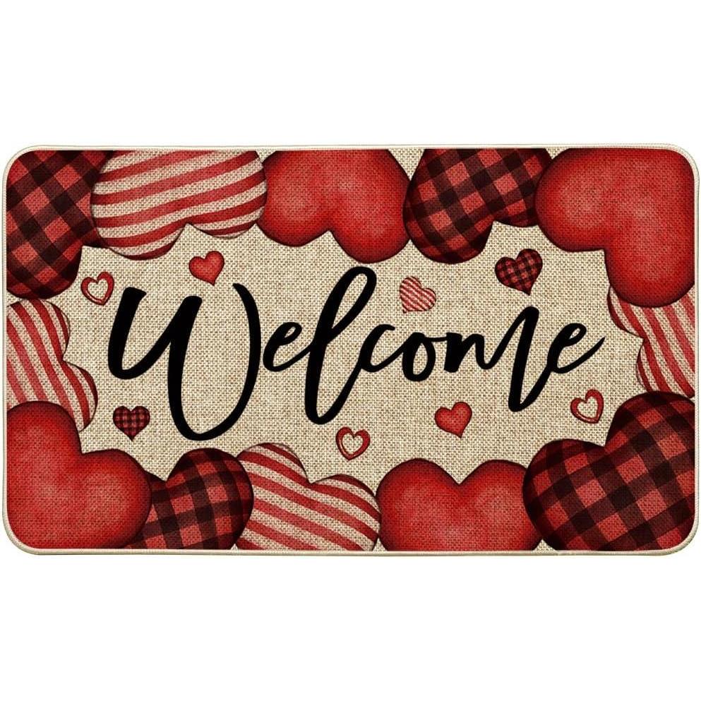 image:imageArtoid Mode Love Heart Welcome Valentines Doormat Home Decor LowProfile Switch Rug Door Mat for Indoor Outdoor 17x29 InchRed