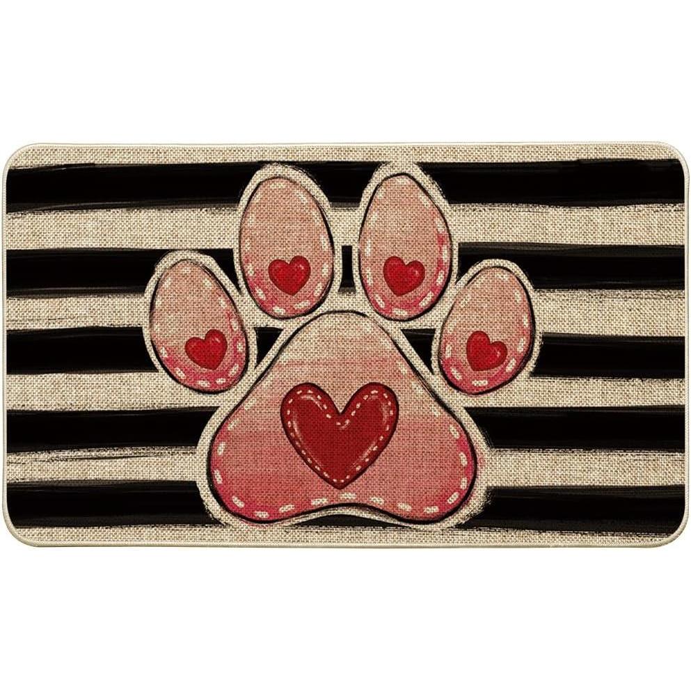 image:imageArtoid Mode Paw Print Love Heart Valentines Doormat Home Decor LowProfile Switch Rug Door Mat for Indoor Outdoor 17x29 Inch