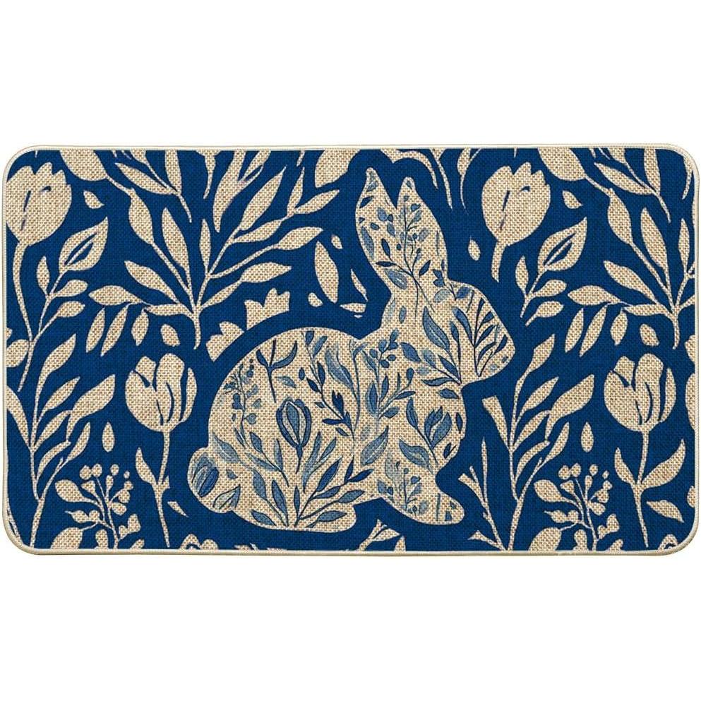 image:imageArtoid Mode Rabbit Bunny Leaves Flowers Easter Doormat Home Decor LowProfile Switch Rug Door Mat Floor Mat for Indoor Outdoor 17x29 InchBlue