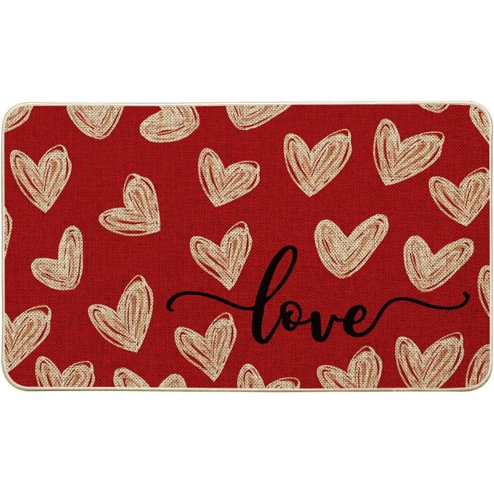 image:imageArtoid Mode Red Cute Love Heart Valentines DoormatHome Decor LowProfile Door Mat Switch Rug Floor Mat for Indoor Outdoor 17x29 InchRed